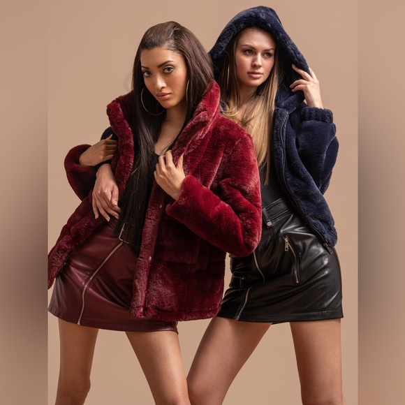 New Women's Avec Les Filles Faux Fur Zip Front Hoodie Jacket Graphite!!🔥🔥🔥